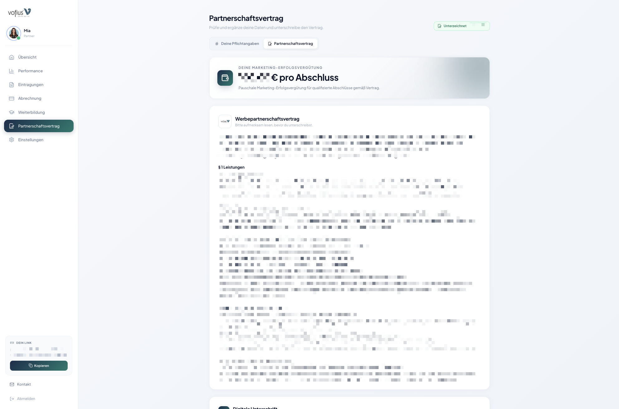 Vofius Partner-Cockpit – Partnerschaftsvertrag